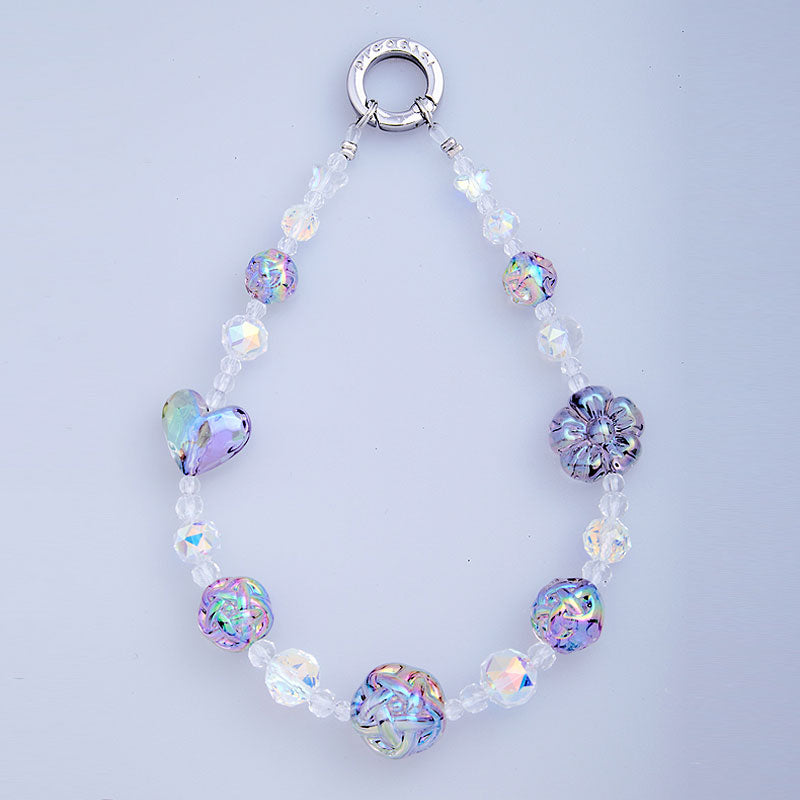 PICOCICI Crystal Clear Beads Phone Carrying Strap Heart Flower Decor Wrist Band PICOCICI Crystal Clear Beads Phone Carrying Strap Heart Flower Decor Wrist Band